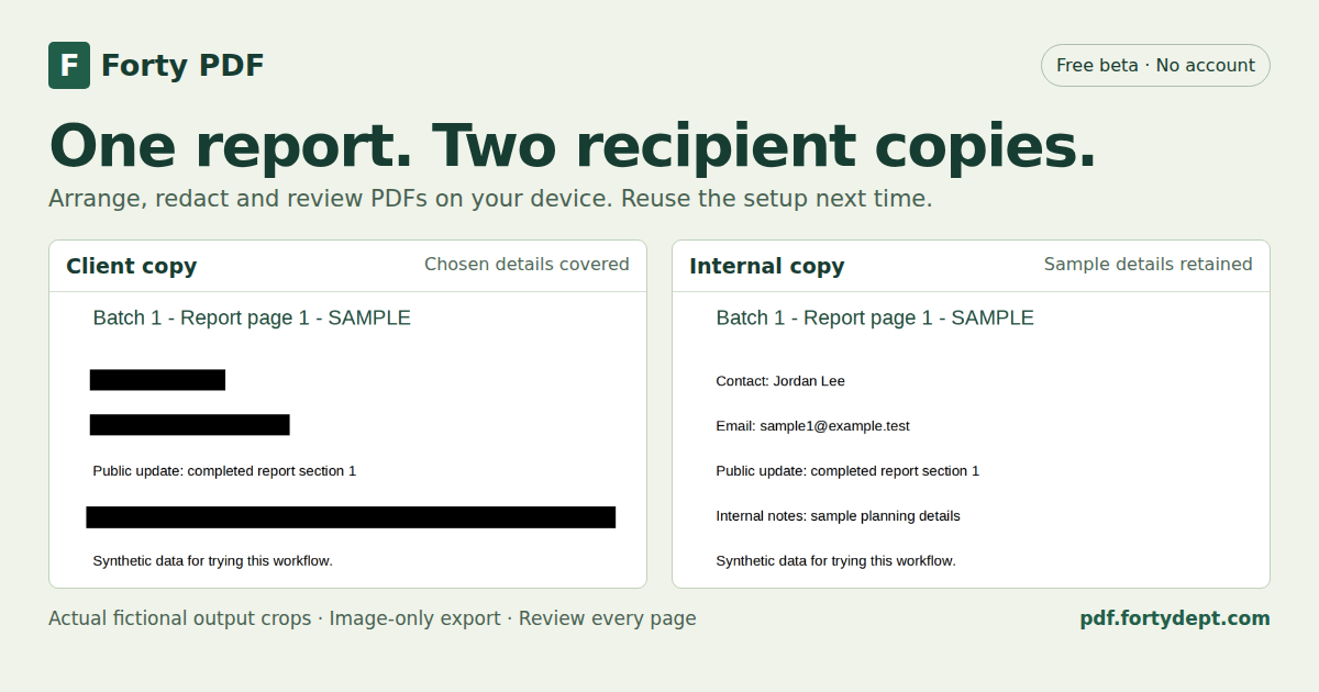 One report. Two recipient copies. — Forty PDF